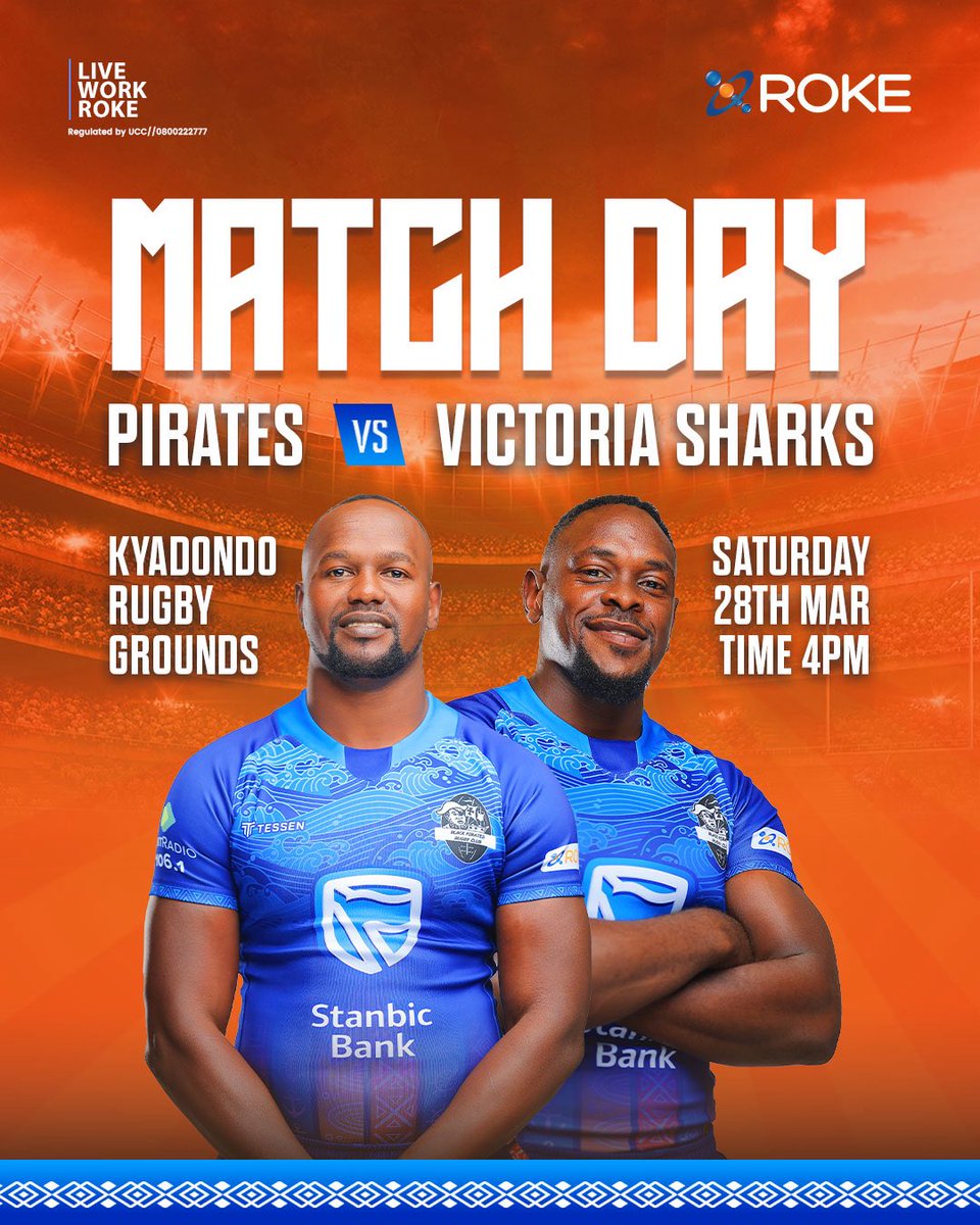 roketelkomug's tweet photo. Game on! Pirates take on Victoria Sharks this Saturday at Kyadondo🔥.

Expect big hits, big moments and serious rugby action😮‍💨.

#RokeAt19 #LiveTheRokeLife https://t.co/dNNu0teTIK