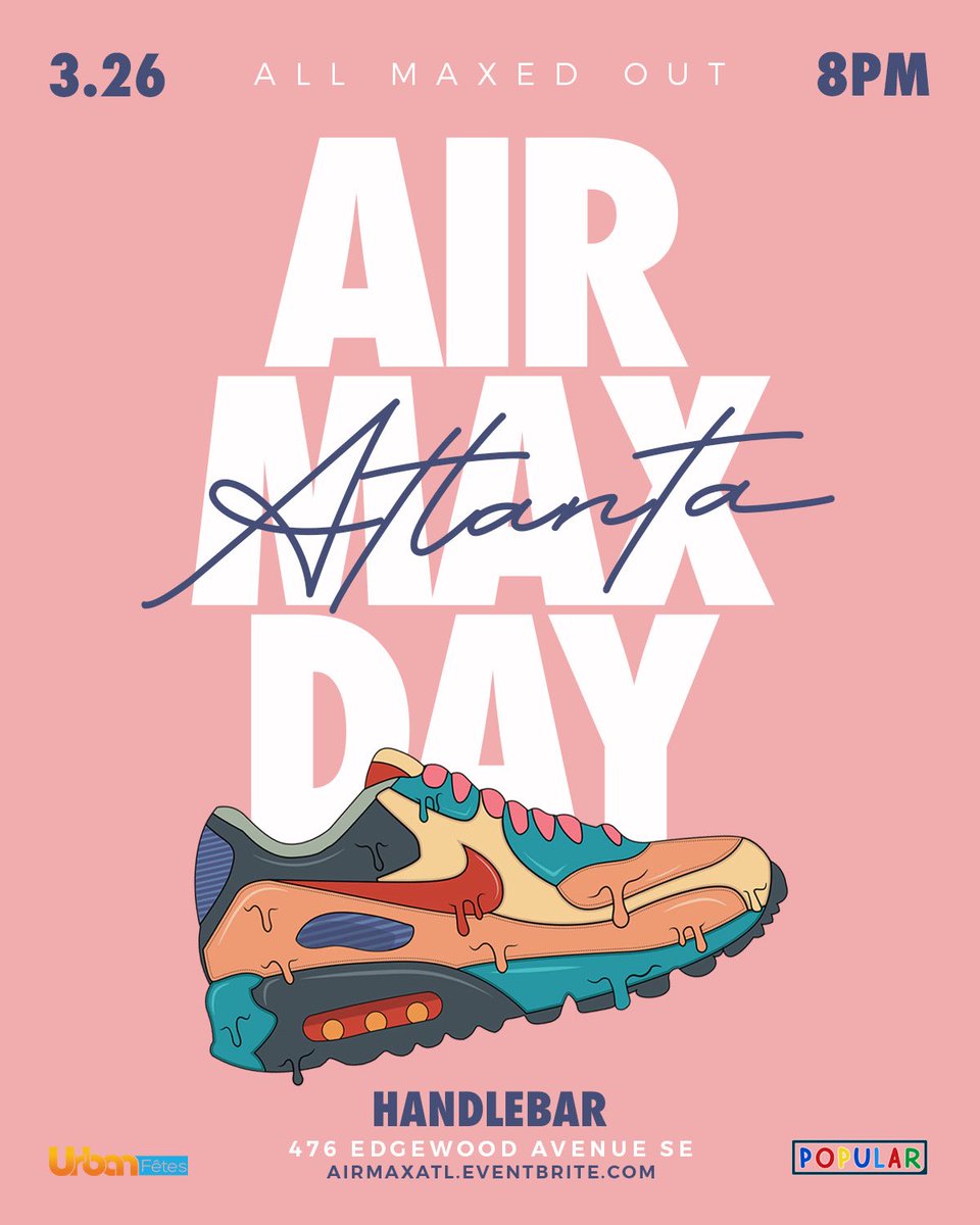 IamPhe's tweet photo. Happy AirMax Day! Catch Me On EdgeWood At The Handlebar 476 Edgewood Ave SE
Atlanta, GA  From 8pm - 9pm For The AirMax Day (Atlanta) Event! 

Then 10pm - 2am At Sidebar ATL 
79 Poplar St NW
Atlanta, GA 

Dj Phenom https://t.co/gYHMeFjbsx