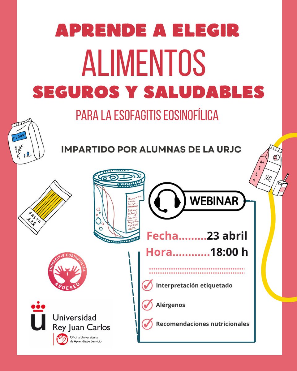 aedeseo's tweet photo. 🍽️ ¿Sabes elegir alimentos seguros e interpretar bien las etiquetas? En el webinar del próximo jueves, 23 de abril, aprenderás a:
✔️ Identificar alérgenos
✔️ Evitar la contaminación cruzada
✔️ Tomar decisiones más seguras al comprar y consumir alimentos
🔗 https://t.co/AXpszuMg3E https://t.co/jruWWfd9bf