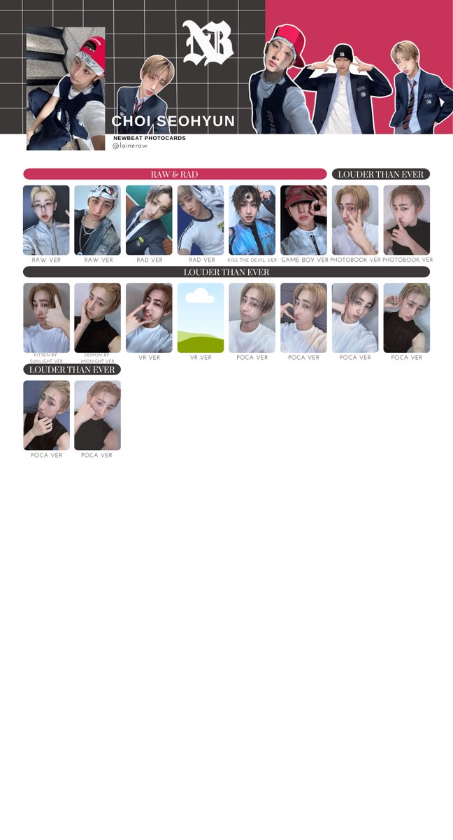 lainerow's tweet photo. NEWBEAT  
뉴비트 - 포카  - トレカ  
Seohyun, Taeyang, Yunhu, Riwoo  
Photocard Template    

iso missing VR version photos, pls dm if you have/find any, will update them with the next comeback

#NEWBEAT #뉴비트 #SEOHYUN #TAEYANG #YUNHU #RIWOO https://t.co/GHl5xop46C