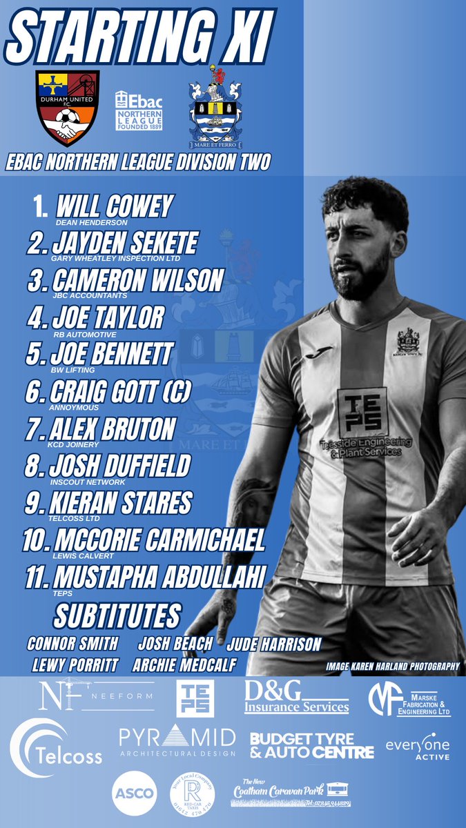 redcartownfc's tweet photo. 🟦⬜️ 𝑺𝑻𝑨𝑹𝑻𝑰𝑵𝑮 𝑿𝑰 🟦⬜️ 

Here’s how we line up this evening at Maiden Castle against @UnitedDurham 

📸 @kmnewton1 

#UTRT https://t.co/cyTfhKwJJY