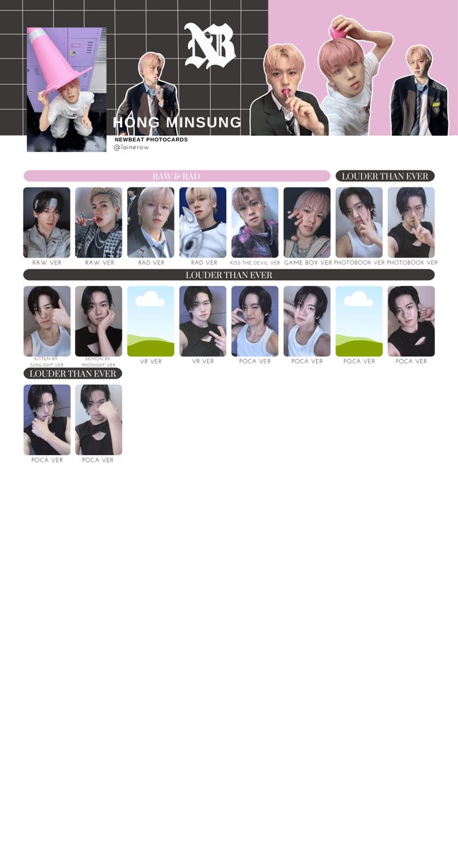 lainerow's tweet photo. NEWBEAT  
뉴비트 - 포카  - トレカ  
Minseok, Minsung, Yeoyeojeong  
Photocard Template   

iso missing VR version photos, pls dm if you have/find any (+ minsung's missing poca ver)
will update them with the next comeback

#NEWBEAT #뉴비트 #MINSEOK #MINSUNG #YEOYEOJEONG https://t.co/74hu6wHlcR