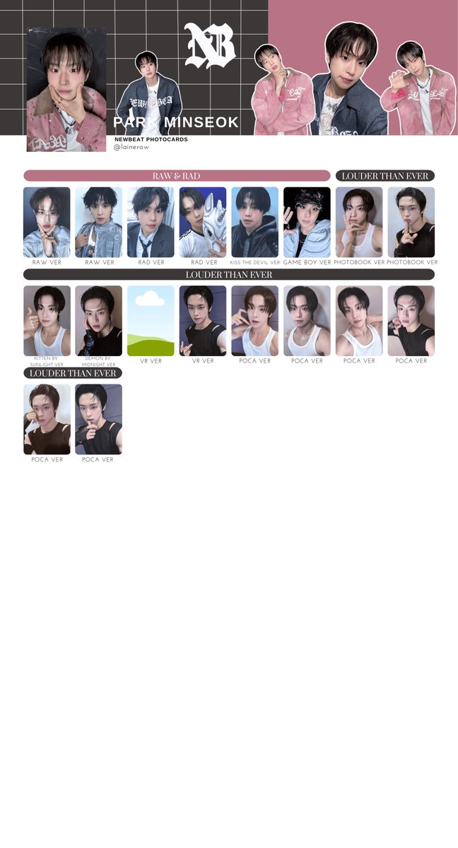 lainerow's tweet photo. NEWBEAT  
뉴비트 - 포카  - トレカ  
Minseok, Minsung, Yeoyeojeong  
Photocard Template   

iso missing VR version photos, pls dm if you have/find any (+ minsung's missing poca ver)
will update them with the next comeback

#NEWBEAT #뉴비트 #MINSEOK #MINSUNG #YEOYEOJEONG https://t.co/74hu6wHlcR