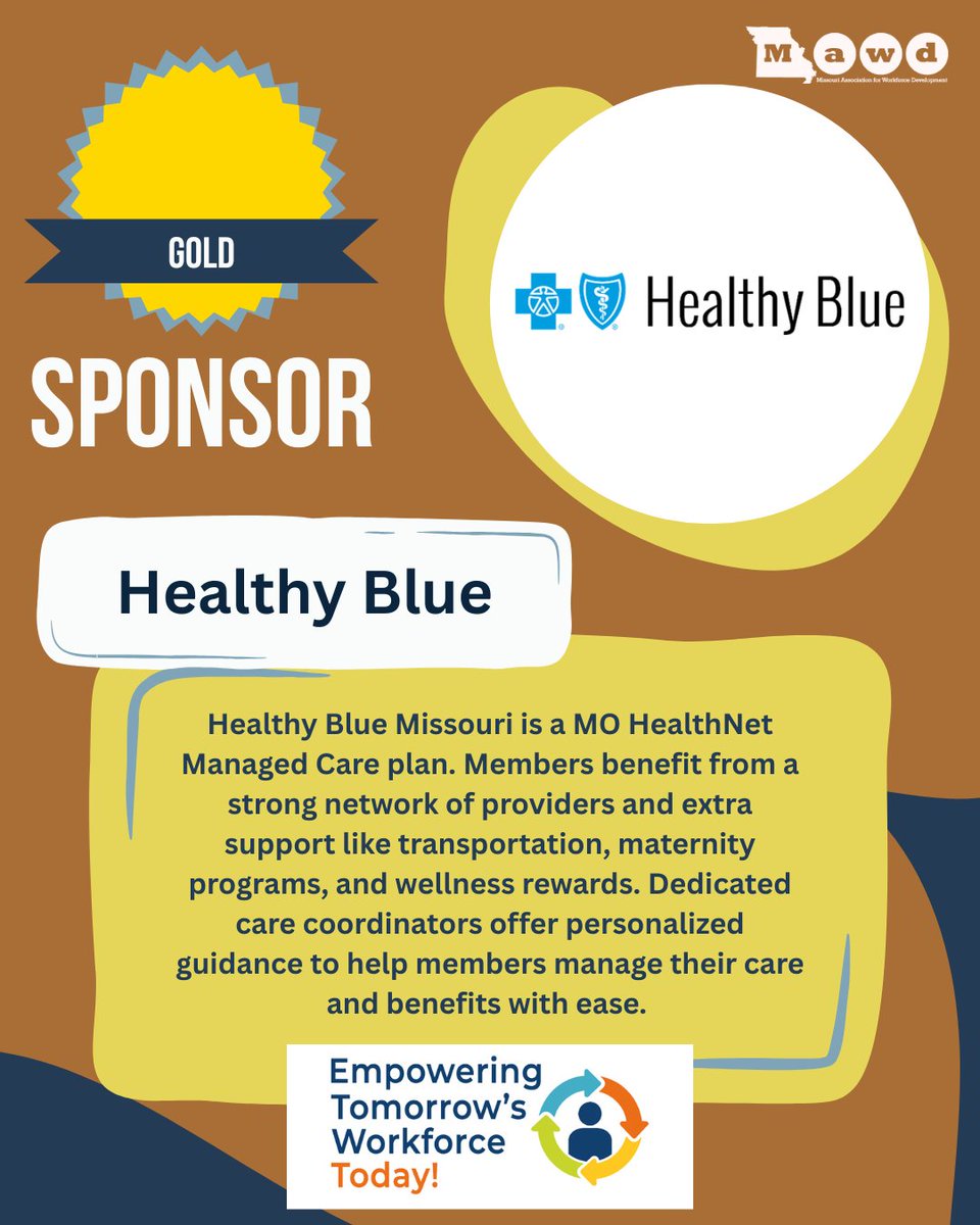 MO_WkDev's tweet image. Healthy Blue is a Gold sponsor of MAWD this year. We are grateful for their continued support and involvement. Register for the conference at mawd.us/mawd2026

#mawd2026 #moworkforce #tomorrowsworkforce