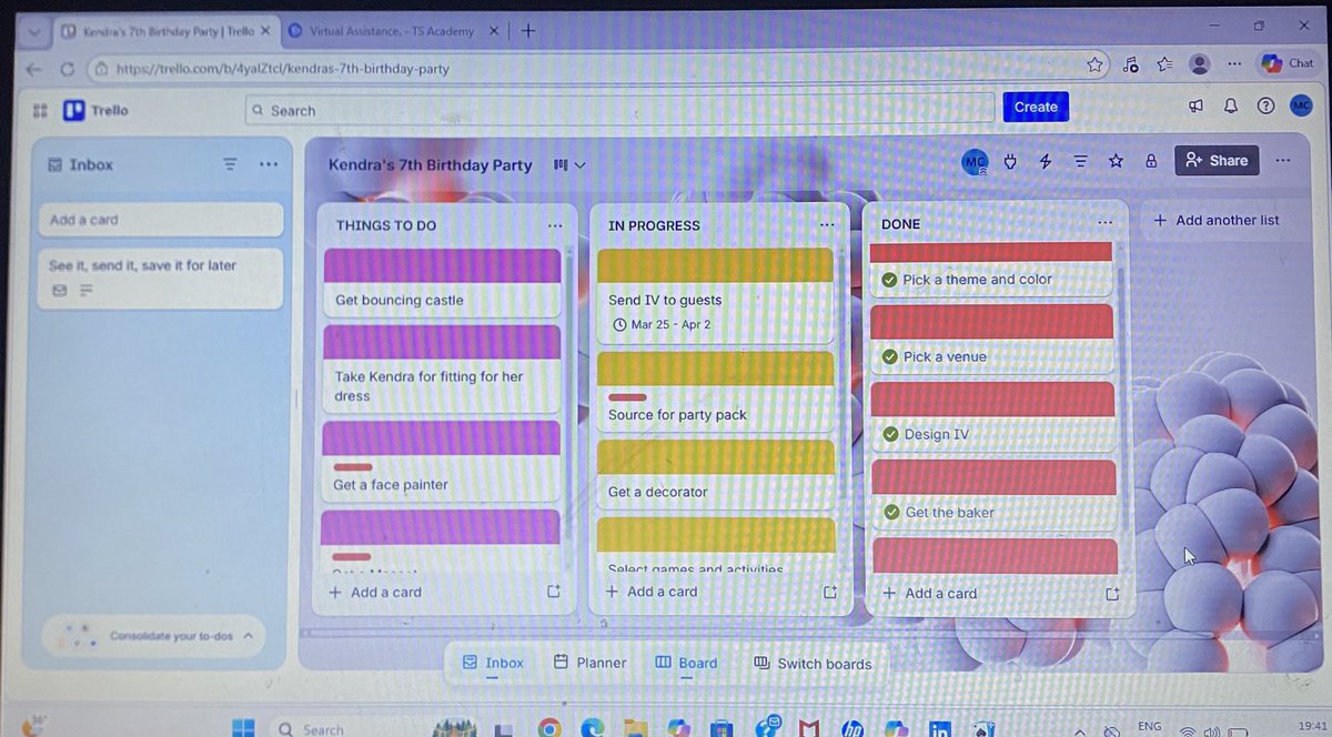 Maciza_12's tweet photo. 27/30

I have been doing practicals with some tools lately &amp; today, I played around Trello.
Trello is a project management &amp; task organization tool that helps Virtual Assistants stay organized, meet deadlines, &amp; work efficiently with clients.
#30daysofTech
#LearningwithTSAcademy https://t.co/4M9Plwjm32