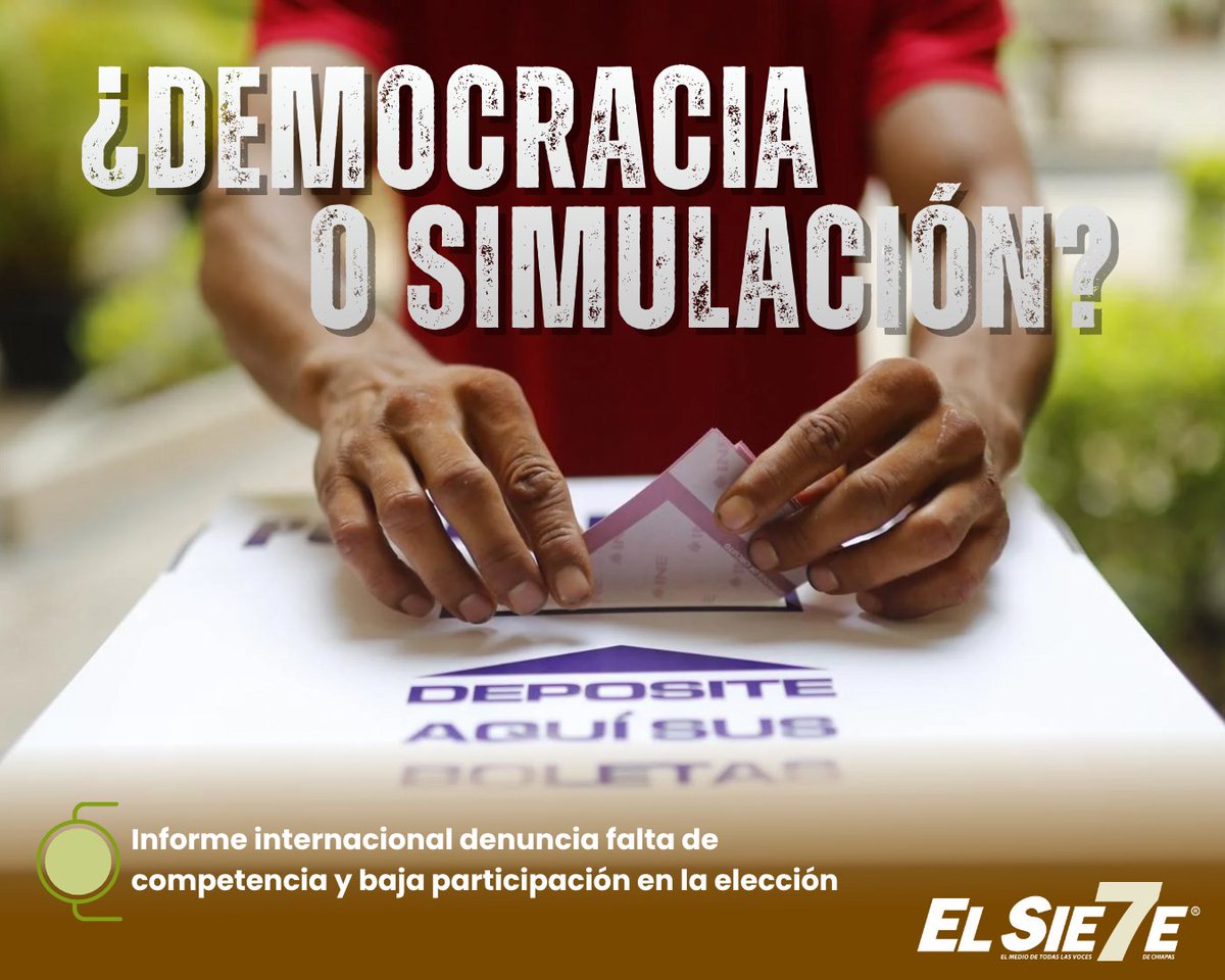 🚨 Informe internacional califica de "simulación" las elecciones judiciales en México. ⚖️🇲🇽

📉 Participación de apenas el 13%. 
🚫 43 candidaturas sin competencia. 
🔗 Acusan intento de subordinar jueces al Ejecutivo.

¿Voto popular real o control político? ¡Opina! 👇🗳️