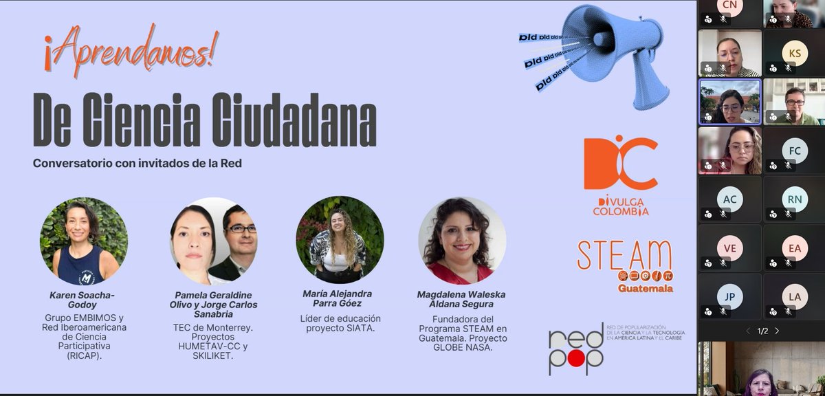 Sumamente honrada de compartir con la Red Divulga el día de hoy, como parte de la RedPop las iniciativas de Ciencia Ciudadana en particular GLOBE Program de NASA. EGracias Susana Galvis de EAFIT por la invitación #GLOBEPROGRAM #RedPop #STEAMProgramGuatemala #RedDivulga.