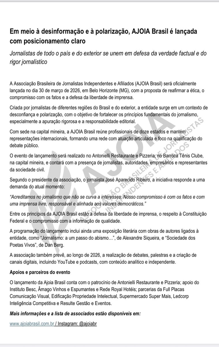 Nasce uma voz firme em defesa da verdade e da liberdade de imprensa no Brasil

Este é mais do que um lançamento — é um posicionamento. Um chamado à responsabilidade, à coragem e ao resgate da credibilidade do jornalismo.