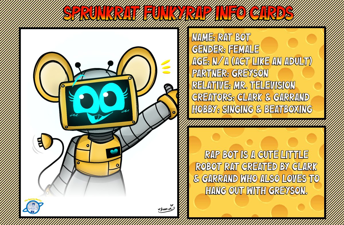 The Official Sprunkrat Funky Rat Info Cards (1/5) 🧀🐀 #sprunki #sprunkratfunkyrat #raprat

Credits To <a href="/angelika_leyva/">AnnaX16</a> who helped out with the artwork sketches