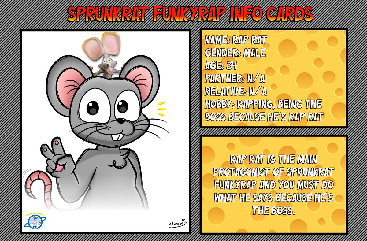 The Official Sprunkrat Funky Rat Info Cards (5/5) 🧀🐀 #sprunki #sprunkratfunkyrat #raprat

Credits To <a href="/angelika_leyva/">AnnaX16</a> who helped out with the artwork sketches