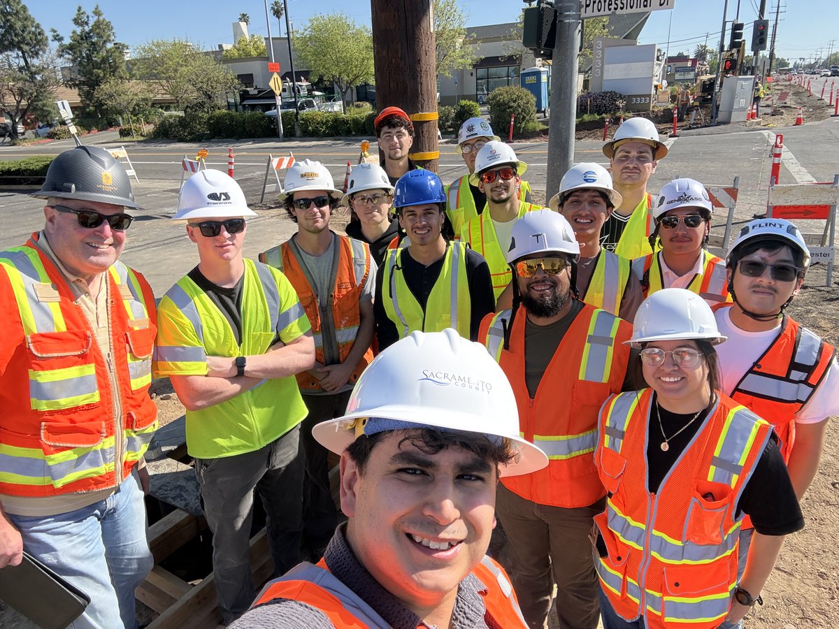 SacCountyDot's tweet photo. #SacDOT helping the next generation of engineers learn through real world knowledge.  We hosted a site tour for Dr. David Neumann's Sacramento State's Construction Management Class of construction work being done on the Arden Way Complete Streets Phase 1 Project. @SacStateECS https://t.co/pWUGxxuAOK