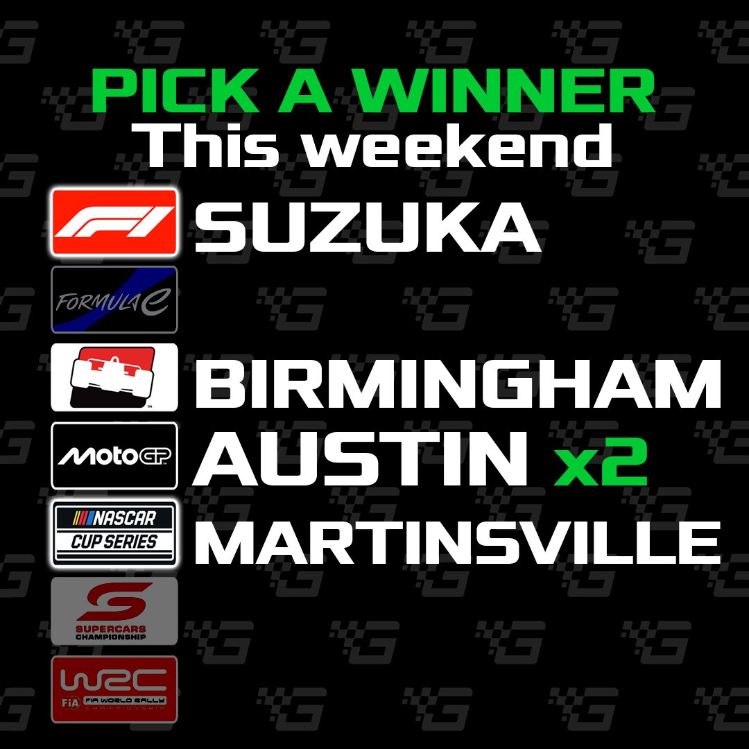 GridNetworkTV's tweet image. Time for #PICKaWinner! Comment with who will win:
#F1 #JapaneseGP
#INDYCAR #INDYBHM 
#MotoGP Sprint &amp;amp; #USGP
#NASCAR  #CookOut400