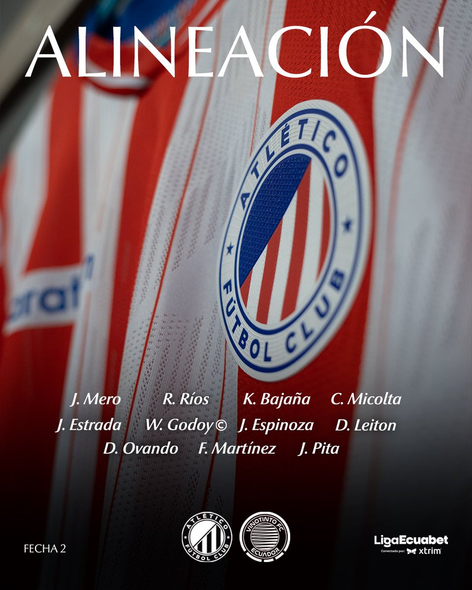 AtleticoFCec's tweet photo. @zapping_ecu @RadioDibluFM @LigaEcuabetec XI TITULAR 🔥💪
#AtlFc vs. #VinFc 🤜🤛
⏰ 15H30 Pm
Estadio Christian Benítez
@ligaproec x @zapping.ec
Transmisión radial por @radiodiblu
#OtraManeraDeVivirElFutbol https://t.co/oxSRVvKFQF