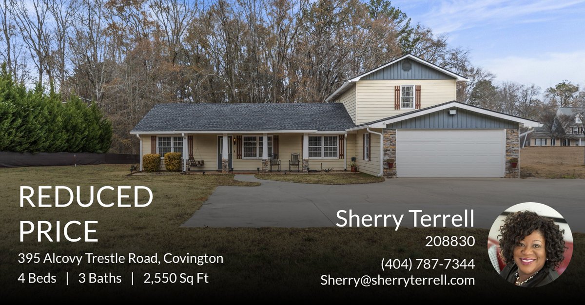 SherryUrRealtor's tweet photo. 📍 Reduced Price 📍 This recently reduced home at 395 Alcovy Trestle Road in Covington won't last long, so, don't wait to set up a showing! Reach out here or at (404) 787-7344 for more information!

Sherry Terrell
Associate Broker,... https://t.co/R6aAWViGOm https://t.co/M4z55iYpUq