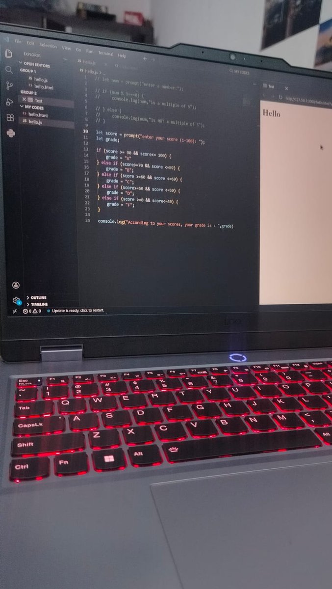 Devvops's tweet photo. Day 04 of my Web Dev Journey🚀
Managing College and coding becoming hectic sometimes.🥲
Today I learned about:
➡️operators, conditional statements, loops, and strings. Understanding how logic flows in code is getting clearer day by day. #buildinpublic #100daysofcode #javascript https://t.co/PTLZgdl1V9
