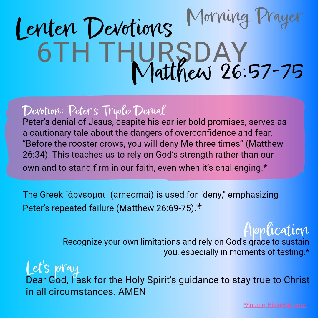 WalkLikeLions1's tweet photo. 📝📖 🙏 Lenten Devotion: 6th Thursday
· How does the prediction of Peter's denial resonate with your own experiences of failure and restoration? 

😍Check out today's Lenten readings https://t.co/ry1pmKwQM5  #Lent2026   #lentdevotion  #achs  #achspv https://t.co/ddWLx5DvQc