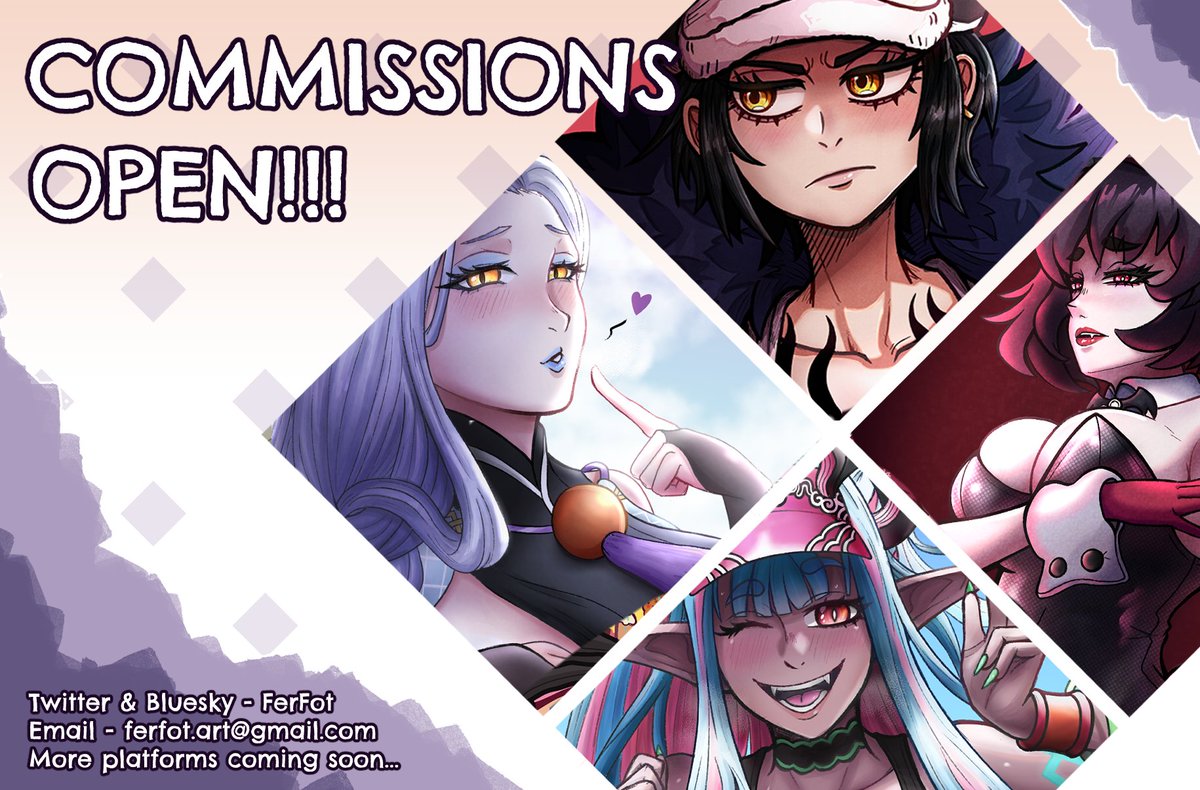 FerFot_art's tweet photo. Commissions are officially open!!!

At last they're here! If you're interested, send me a DM through the available means! ToS are in the Carrd link in my bio! https://t.co/8KmeC9vh7U