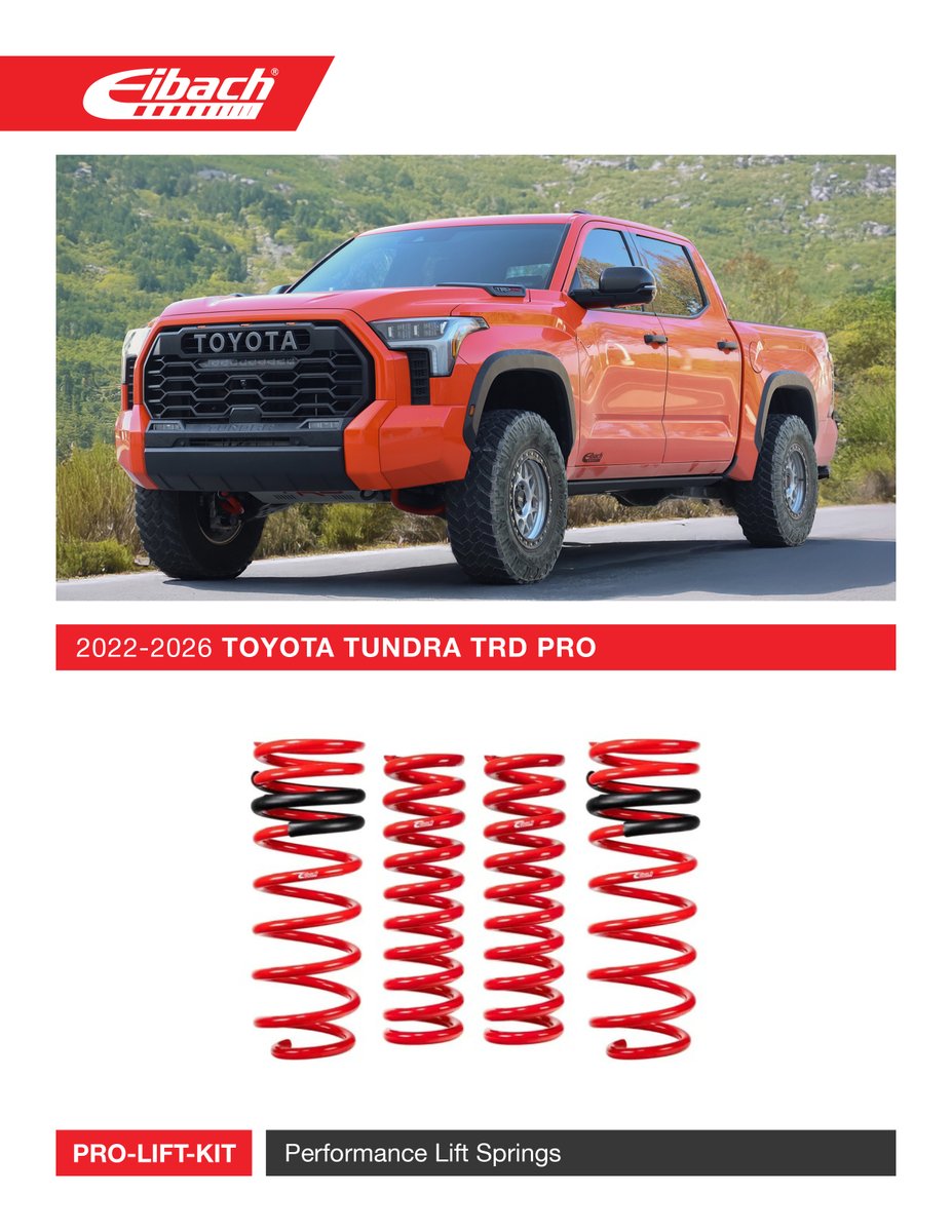 EibachCanada's tweet image. PRO-LIFT-KIT for the 2026 Toyota Tundra TRD Pro is available at your local Eibach dealer.

Part # E30-82-096-04-22

#eibach #eibachcanada #toyotatundra