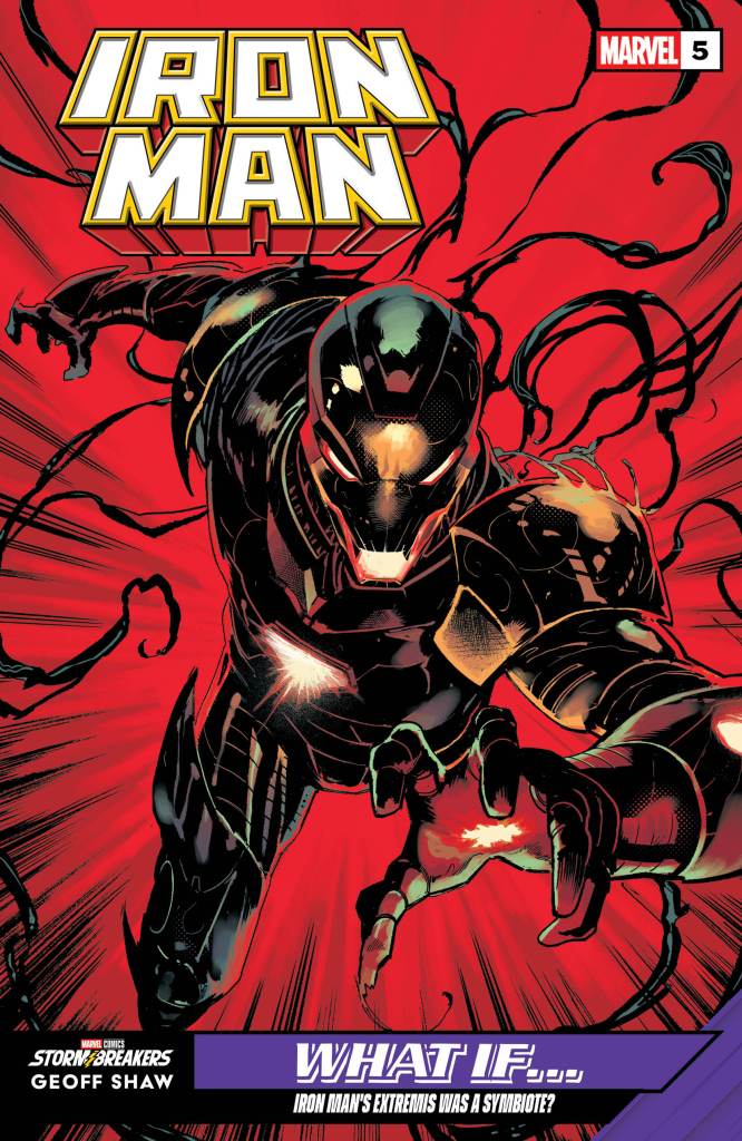 AcervoHdF's tweet photo. Nova capa variante What If de Iron Man #5 por Geoff Shaw

 "E se a armadura Extremis fosse um simbionte?" https://t.co/9kDpqEFP9E