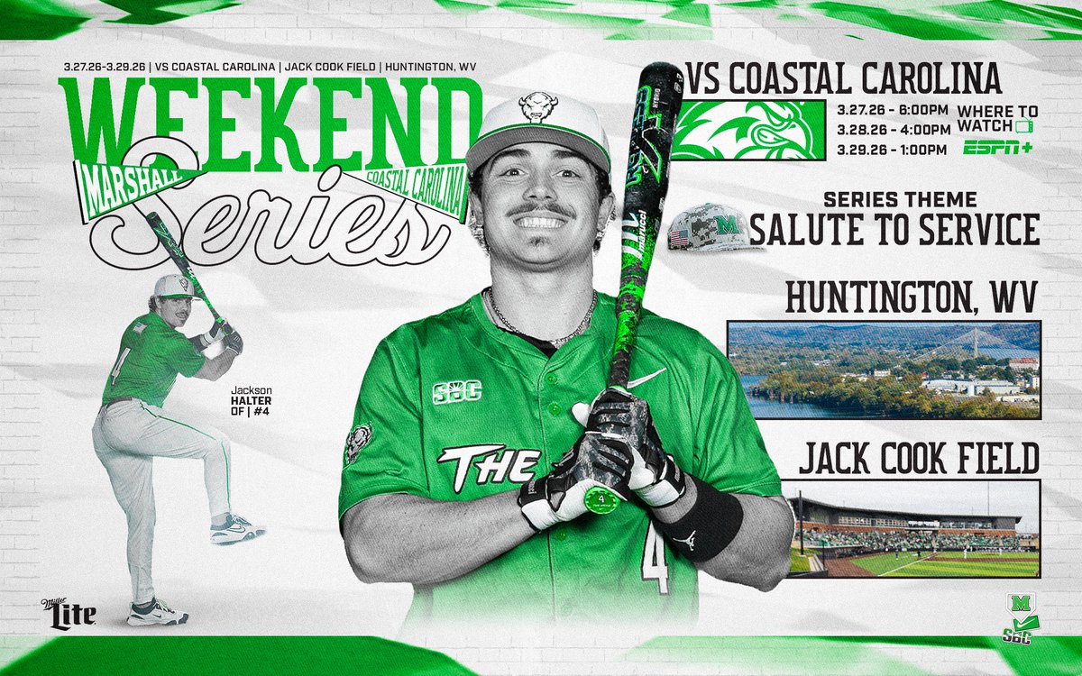 HerdBaseball's tweet photo. Herd Baseball welcomes SBC-leading No. 15 Coastal Carolina for a three-game series at Jack Cook Field!

📎: https://t.co/mwz3Cm7LCA https://t.co/5YySoLFFsd