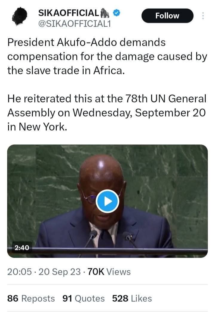 HonDuker's tweet photo. Ghana President Calls for Slavery Reparations at Accra Conference https://t.co/ub5QLOruFm https://t.co/iwnMO1Sjam