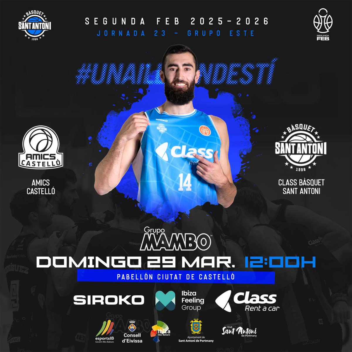 JORNADA 2️⃣3️⃣

Una FINAL en majúscules. Som-hi! 👏🐓👏

🎥  <a href="/LaLigaPlus/">LALIGA+</a>

🆚 <a href="/amics_castello/">Amics Castelló</a>
📅 diumenge 29/III
⏱️ 12h
🚩 Ciutat de Castelló

🔥 Som família. Som equip. Som Class Bàsquet Sant Antoni

#Classrentacaribiza
#OrgullDeClub
#UnaIslaEnLaGrada
#UnaIllaUnDestí