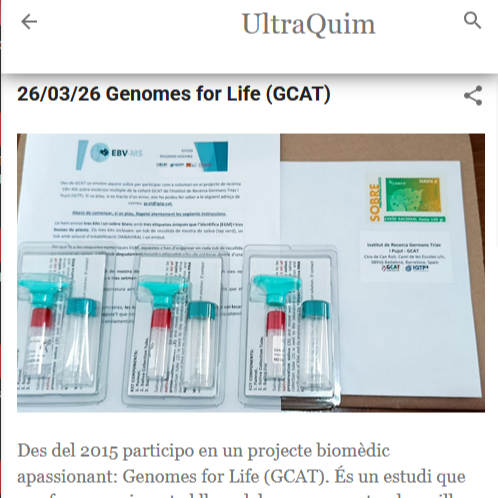 Ultraquim's tweet photo. Ser part de la solució: el meu periple d'onze anys amb Genomes for Life, sent un dels 20.000 voluntaris. T'ho explico al blog! 👇
https://t.co/N5mrTwpl0T https://t.co/azrUwP2VtY