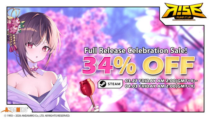 andamirousa's tweet image. Pump It Up: R!SE is now fully released on Steam. After 8 months in Early Access, the arcade-inspired rhythm game has reached full launch — with a limited-time discount through April 3. Play now: tinyurl.com/ycx9v8pw
@piu_global #PumpItUp #PIURISE #SteamGames