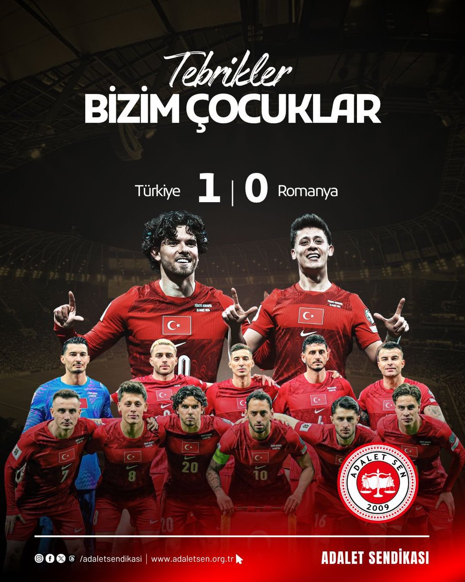 Yolun Sonu Dünya Kupası!
Türk Millî Futbol Takımımız, Romanya Millî Futbol Takımı karşısında aldığı kritik galibiyetle büyük bir eşiği geride bıraktı.

Şimdi hedef net: Bir galibiyet daha ve FIFA Dünya Kupası bileti!

Sahadaki inanç ve mücadele, bu yolun sonunun başarı olacağını