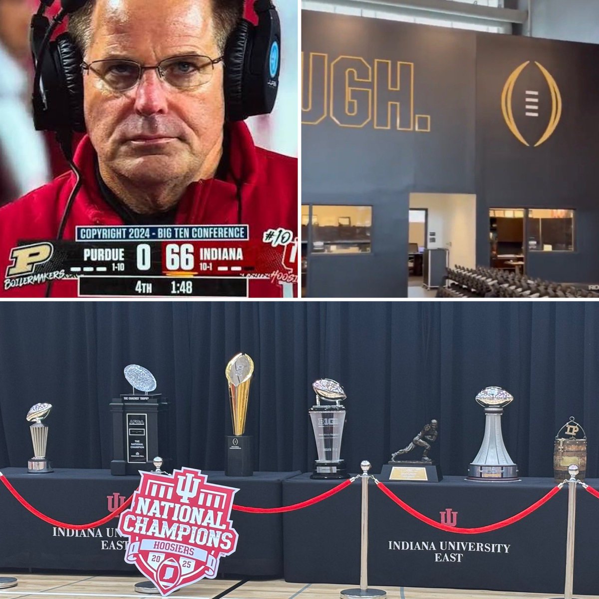 B89Adam's tweet photo. Actual trophies vs signage.

(122-3. 27-2 vs 3-21)

Yeah, I know, rent free…it’s just so funny though.

Oh, and go horns. :)

#iufb https://t.co/PBdxcCD0Ht