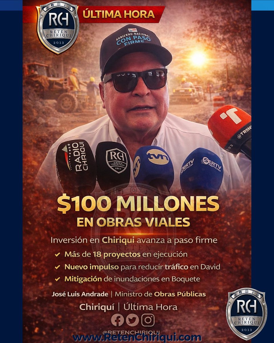 RetenChiriqui's tweet image. 🚧 Chiriquí avanza con más de 18 proyectos viales que superan los $100 millones. 
El MOP impulsa obras en Boquete, David y la comarca Ngäbe-Buglé para mejorar tráfico, prevenir inundaciones y fortalecer la conectividad. 
#Panamá #Chiriquí #Infraestructura