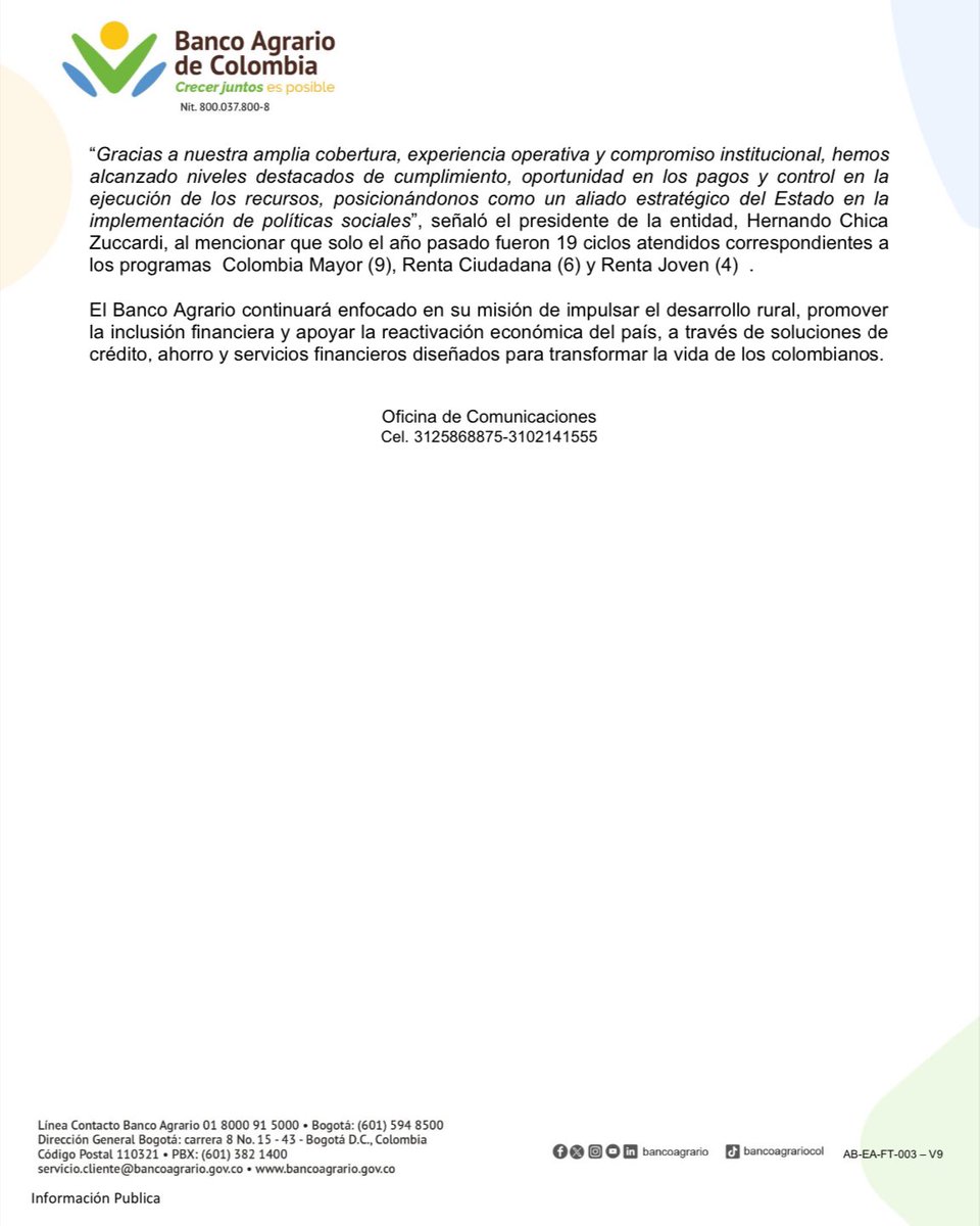Banco Agrario de Colombia tweet media