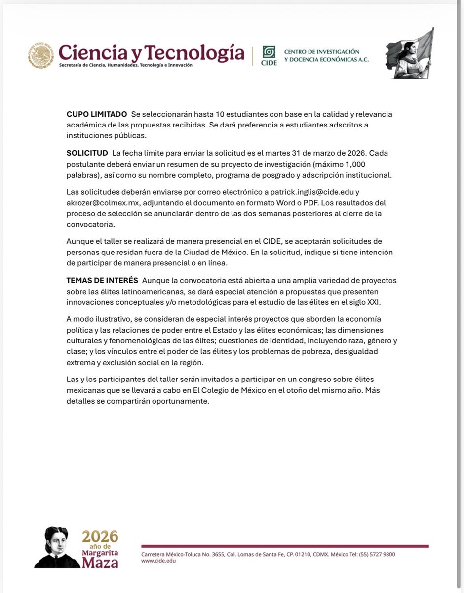 patrickinglis's tweet photo. Un recordatorio que @alicekrozer y yo estamos organizando el Tercer Encuentro de Estudiantes de Posgrado sobre Élites, Riqueza y Poder en América Latina en @CIDE_MX. Adjuntamos la convocatoria--entrega tu solicitud antes de martes 31 de marzo. https://t.co/QyoCBCcQNn