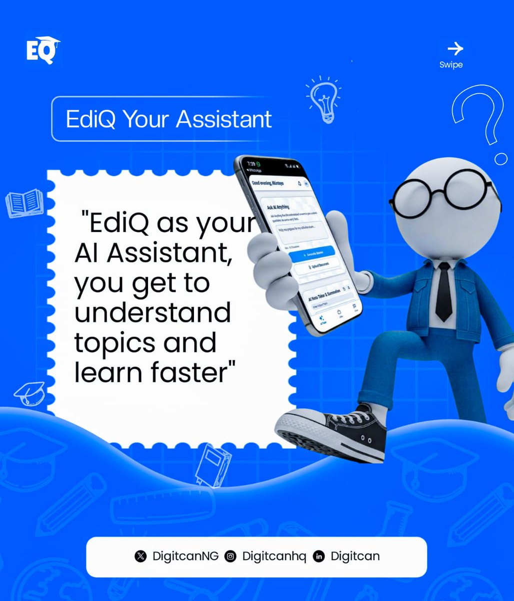 DigitcanNG's tweet photo. EdiQ is that blue 💙 app you need 🤳
Takes notes while you focus 🎓
Learn + Earn 💸
Smart students use EdiQ 🚀
#EdiQ #StudySmarter #EdTech #AITools https://t.co/FMJaTi9Dxp