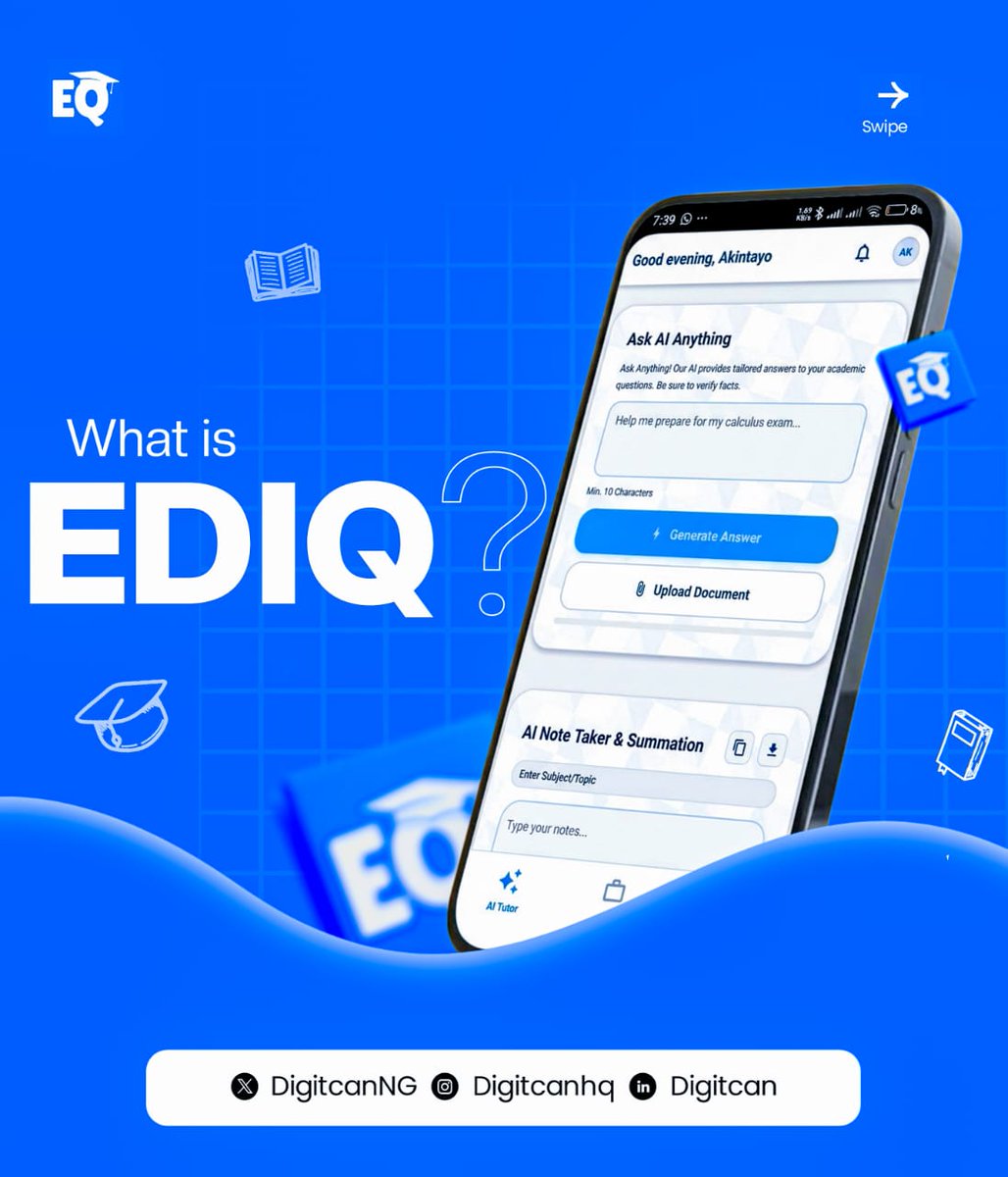 DigitcanNG's tweet photo. EdiQ is that blue 💙 app you need 🤳
Takes notes while you focus 🎓
Learn + Earn 💸
Smart students use EdiQ 🚀
#EdiQ #StudySmarter #EdTech #AITools https://t.co/FMJaTi9Dxp