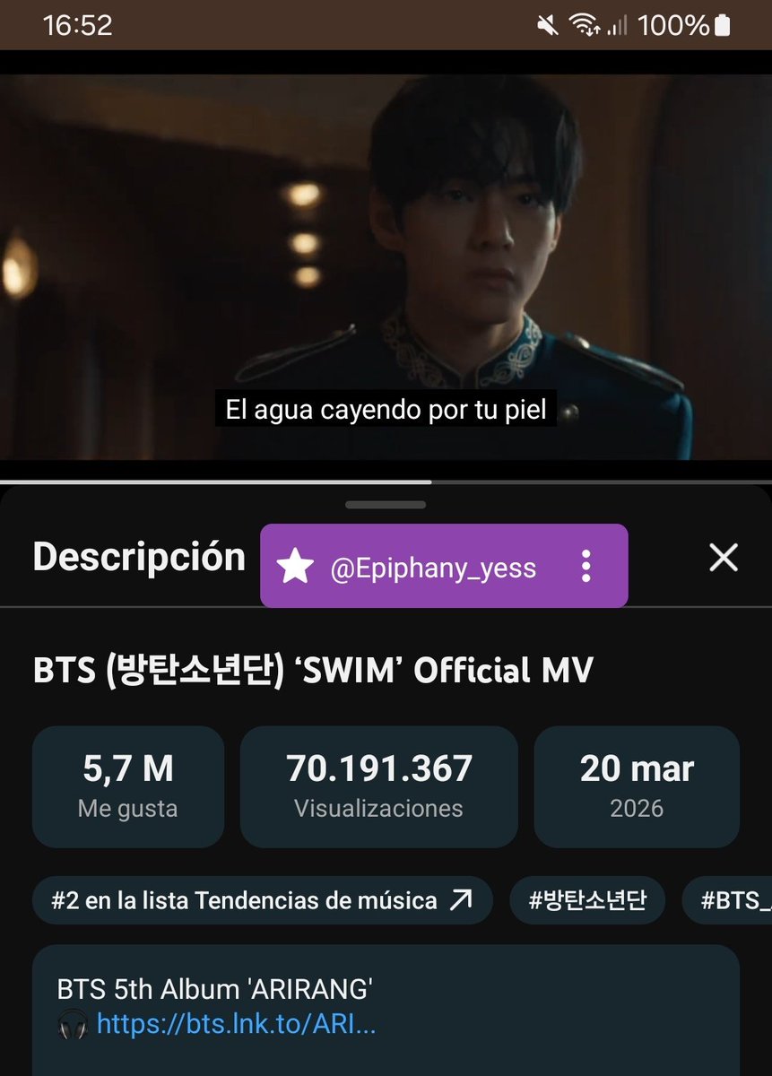 epiphany_yess's tweet image. "SWIM" MV ha superado 70,000,000M+ de vist@s en Y0utub£🔥

• Cuent@ con:
 5.7M+ de lik£s 🔥

SIGAMOS CON EL STREAM ARMY!!
(youtu.be/b4iVv91Z6lY?si…)

#BTS_ARIRANG #BTS_SWIM #Swim2ndWin