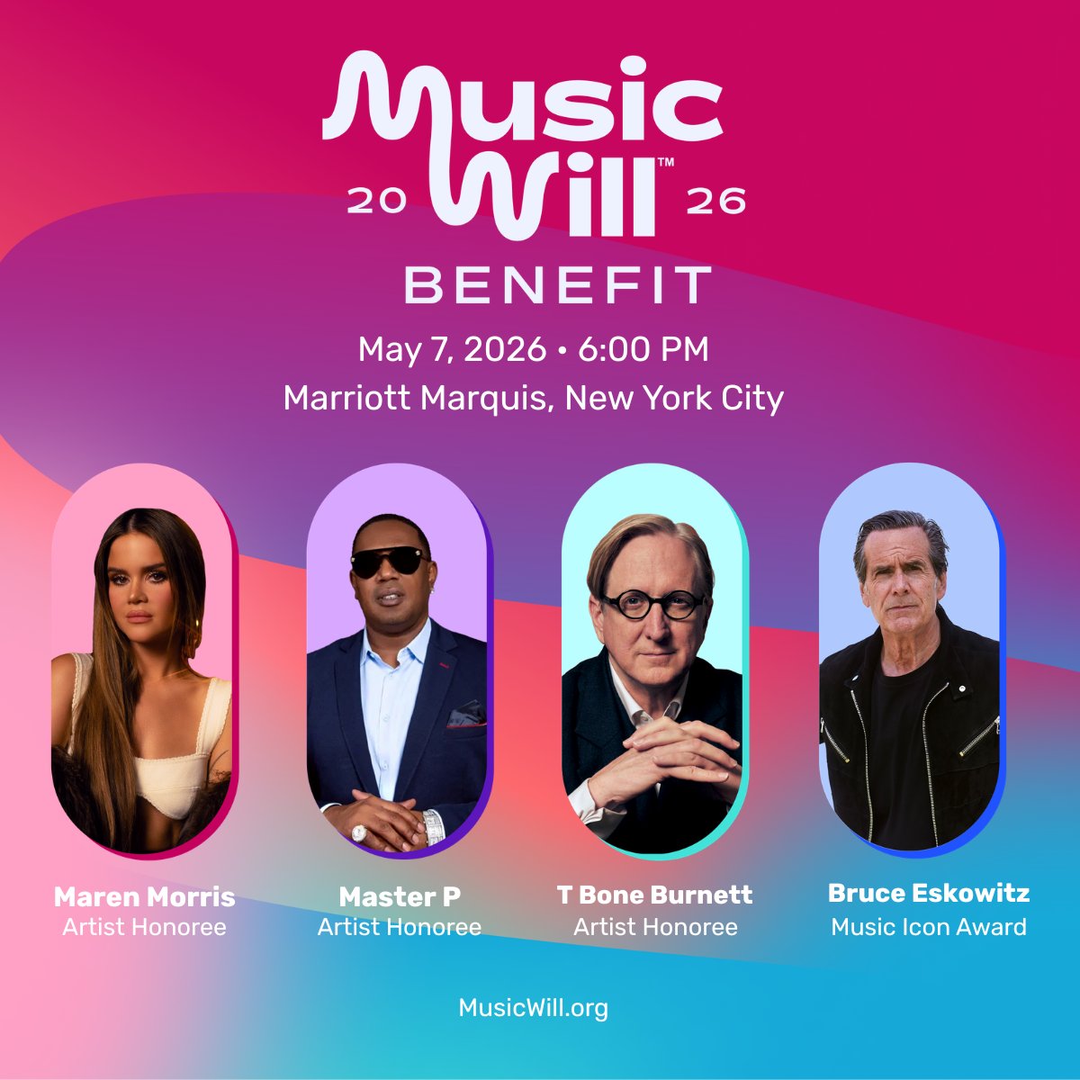 musicwillorg's tweet photo. Just announced in @Variety: @MarenMorris, @BoneBurnett, and @MasterPMiller join @MusicWill’s Annual Benefit on May 7 at @MHMarquisNYC ! 

Join us for an unforgettable night supporting music education. 

Tickets &amp; Info: https://t.co/dnNsqVq4QT https://t.co/ywzURbV7v6