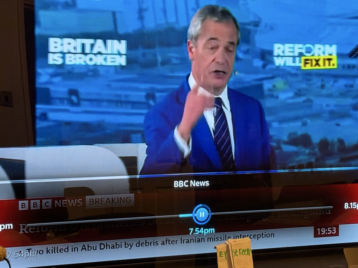 <a href="/BBCWorld/">BBC News (World)</a> <a href="/BBC/">BBC</a>  <a href="/BBCR4Feedback/">BBC Feedback</a> <a href="/BBCBreaking/">BBC Breaking News</a> Why on earth are you giving prime time ‘Breaking’ news to Farage for Reform local election launch ? Will you be doing the same for other parties? I like the bbc but this is broken biased corporation - in no way is this breaking news