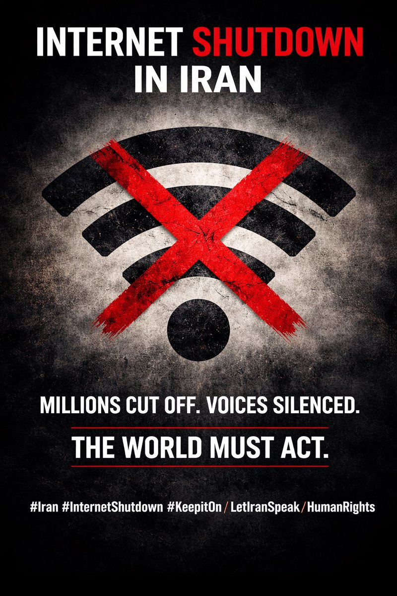 Sahar_3535's tweet photo. The deliberate internet shutdown in Iran has stripped millions of their right to communicate and be heard.
This goes beyond a technical restriction -it is a clear violation of human rights.
The international community must respond.
Silence is complicity.
#DigitalBlackOutİran https://t.co/C8jD0nbvkR