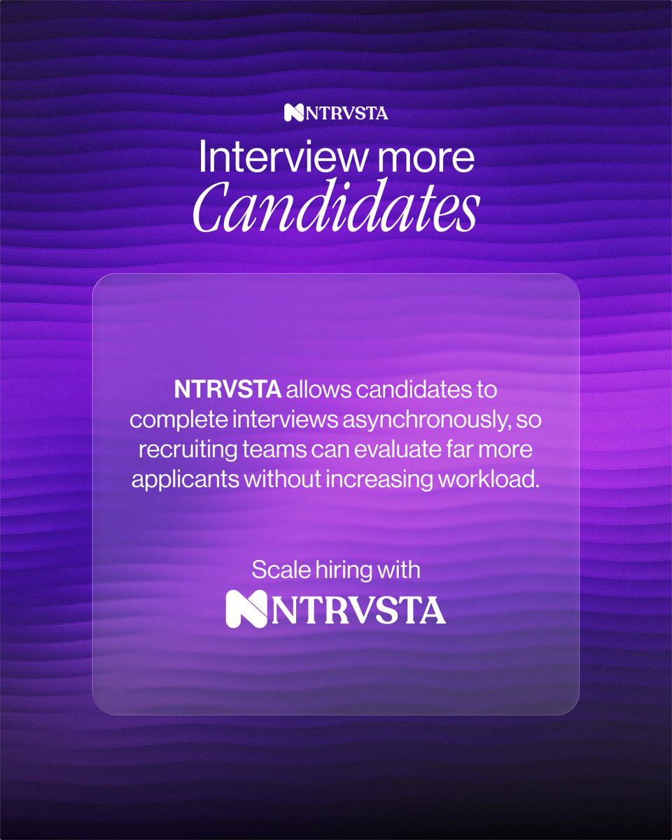 ntrvsta's tweet photo. Simple recruiting tips to help you hire better, faster.

NTRVSTA enhances your process with AI interviews and smarter candidate screening.

#RecruitingTips #HRTech #TalentAcquisition #AIRecruiting #HiringStrategy https://t.co/4XMwDHT9vh