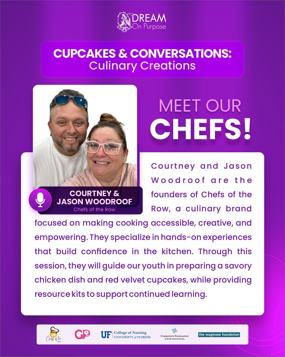 DR3AM_Purpose's tweet image. Give your daughter a fun, hands-on cooking experience. At Culinary Creations, she’ll learn from Chefs Courtney &amp;amp; Jason Woodroof and Dr. Reathea Felder; building real kitchen skills, confidence, and healthy habits. Limited spots! #gainesville #cookingskills #dreamonpurpose