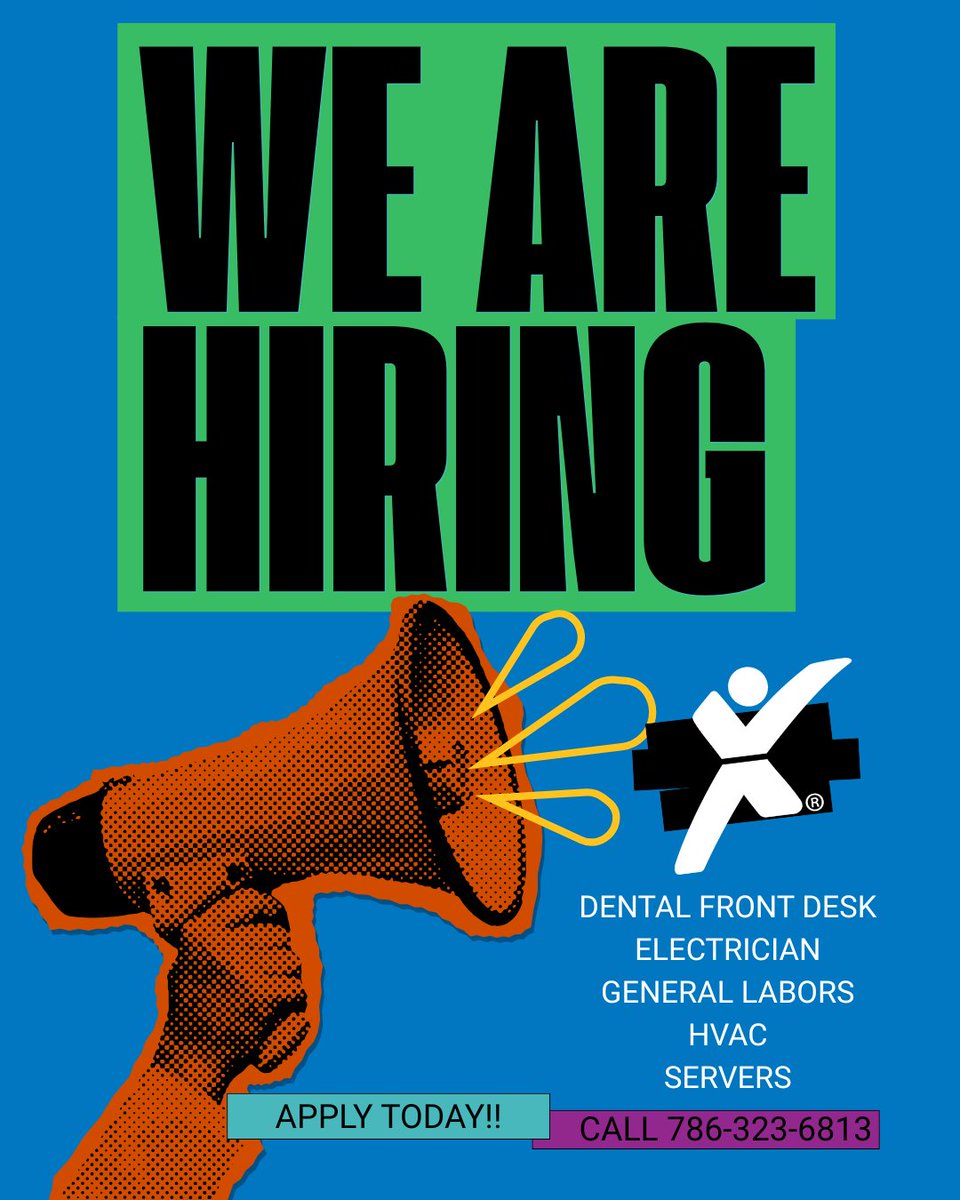 ExpressKendall's tweet photo. Looking to start or advance your career? We're hiring Dental Front Desk, Electricians, Labor, HVAC &amp; Servers!
Apply today! Call or visit our website! 🚀💼 #JobOpportunities #JoinOurTeam https://t.co/cyU7A7mJPf