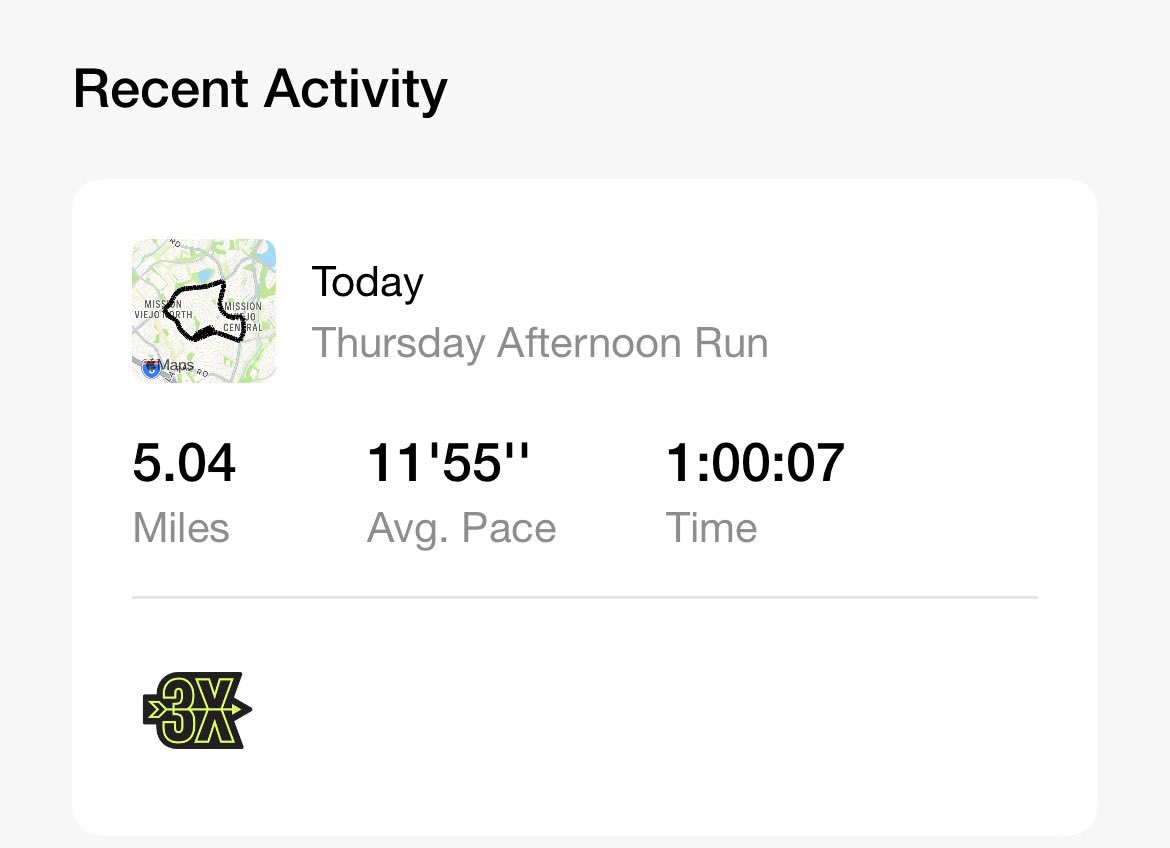 Thursday Run Complete 
5.04 miles at an average pace of 11:55 per mile <a href="/ComicConFit/">Comic Con Fit</a> #cosplayfit