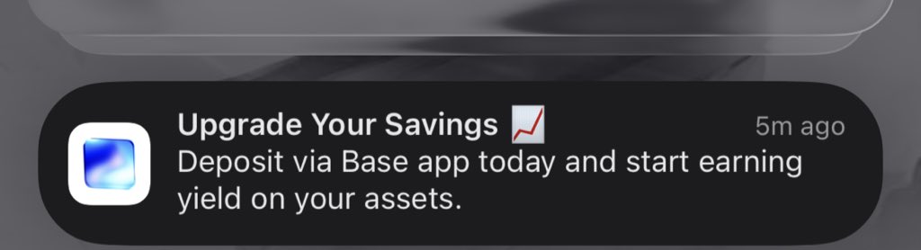 Ayoo just got notified by <a href="/baseapp/">Base App</a> that instead of my funds to be idle, I can get yield on assets deposited.

Just like <a href="/mamo/">Mamo</a> mini app offering yield about 4.97 APY on USDC deposited via the mini app and other percentages on cBTC and other assets.

Never let your funds stay idle!