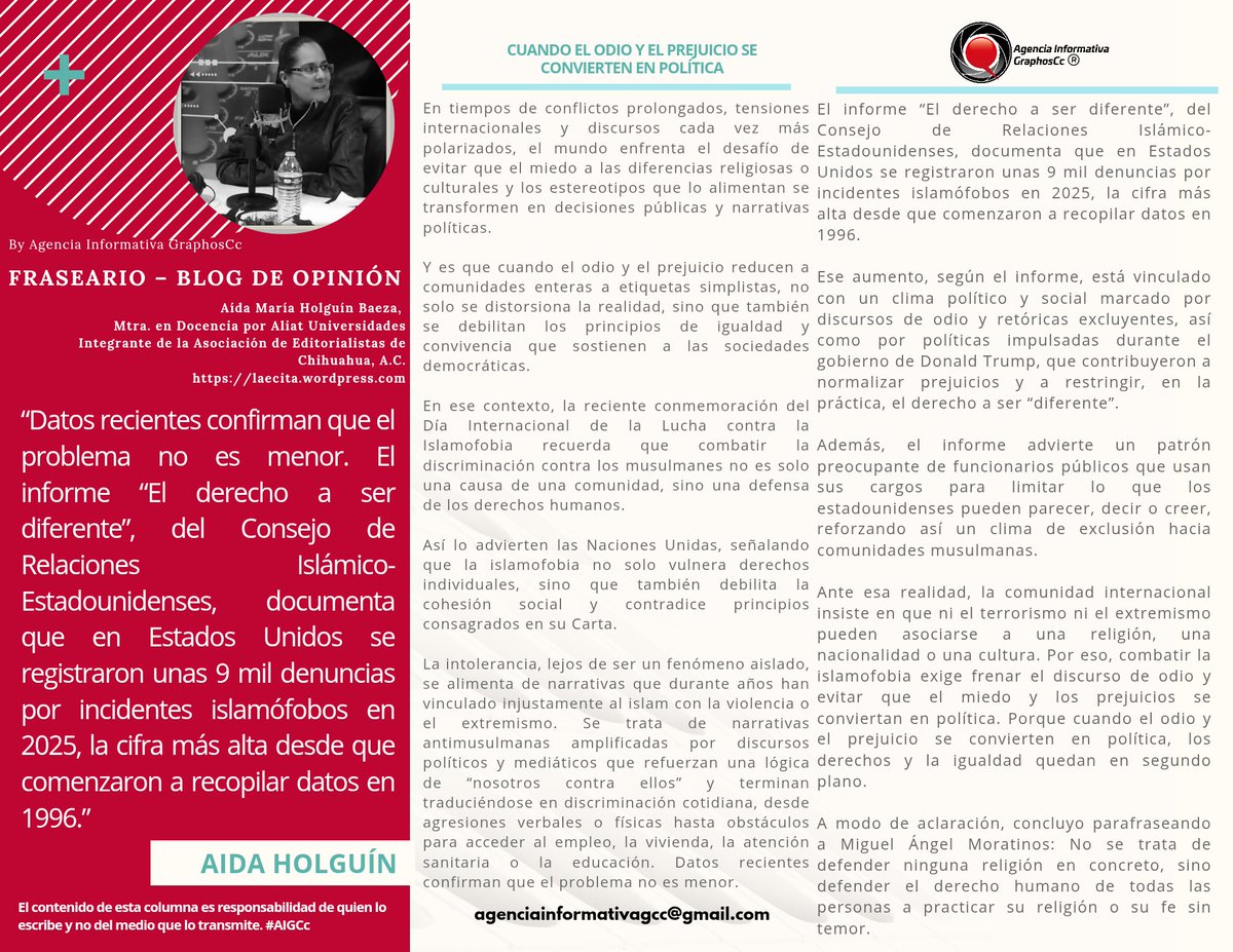 GraphosCc's tweet photo. #GraphosCc #Noticias #BarradeOpinión #Columna #FRASEARIO | Cuando el odio y el prejuicio se convierten en política... Por Aída María Holguín Baeza by #AgenciaInformativaGraphosCc 
@laecita
https://t.co/s0SUERRLrX https://t.co/fmPkIB2VxO