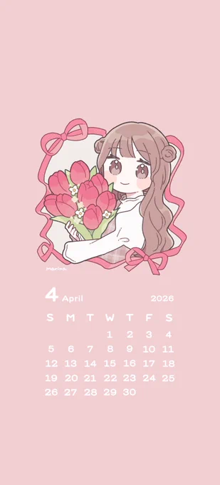 𝗰𝗮𝗹𝗲𝗻𝗱𝗮𝗿 ⌇ もうすぐ4月! 春らしくチューリップの女の子のカレンダーを作りました 保存してスマホの壁紙にどうぞ #4月カレンダー #カレンダー壁紙 #カレンダー配布