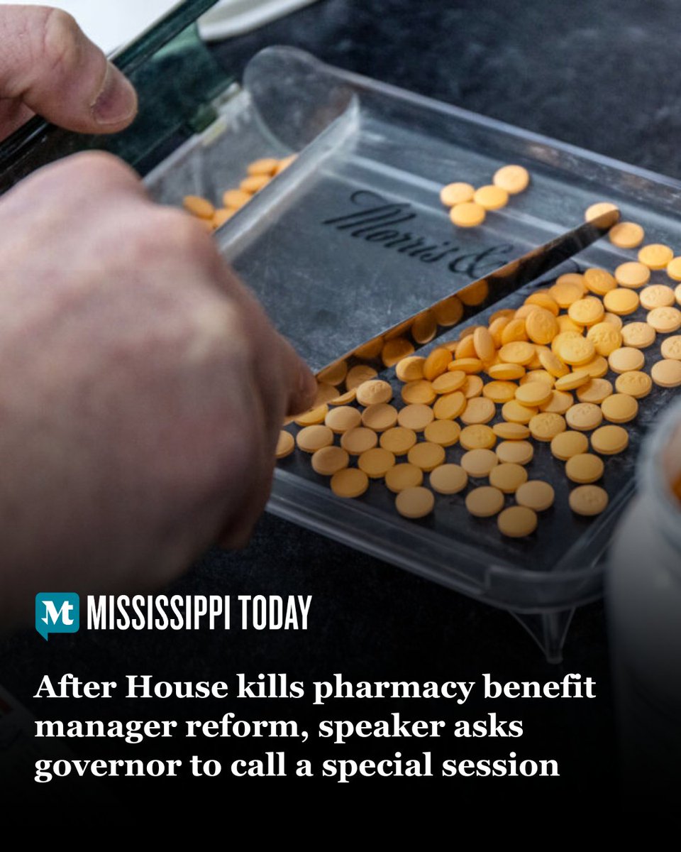 MSTODAYnews's tweet photo. The lone remaining bill intended to enhance the regulation and transparency of pharmacy benefit managers died Thursday. House Speaker Jason White attributed the bill’s failure to the Senate’s inclusion of language mandating a dispensing fee. https://t.co/He9pCG8xot https://t.co/UFgNIk7jfA