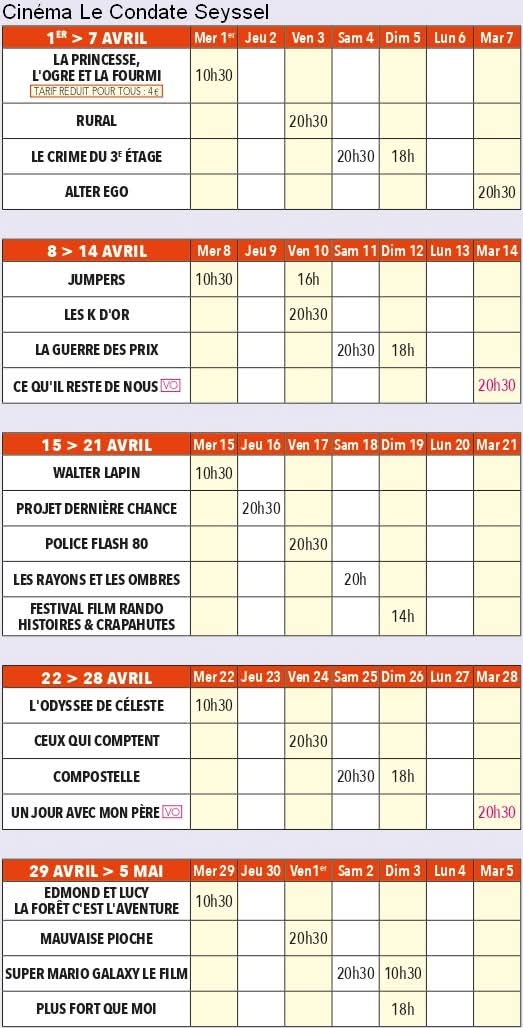 Seyssel74's tweet photo. 📽🎬 Découvrez le programme du Cinema Le Condate Seyssel du 1er avril au 05 mai
🥾 Accueil de la Saison 3 du Festival du film de randonnée Histoires &amp; Crapahutes le dimanche 19 avril à 14h
Et des séances supplémentaires pendant les vacances de Pâques !
https://t.co/GN7eHvtTAB https://t.co/Ui3yhS8fTe