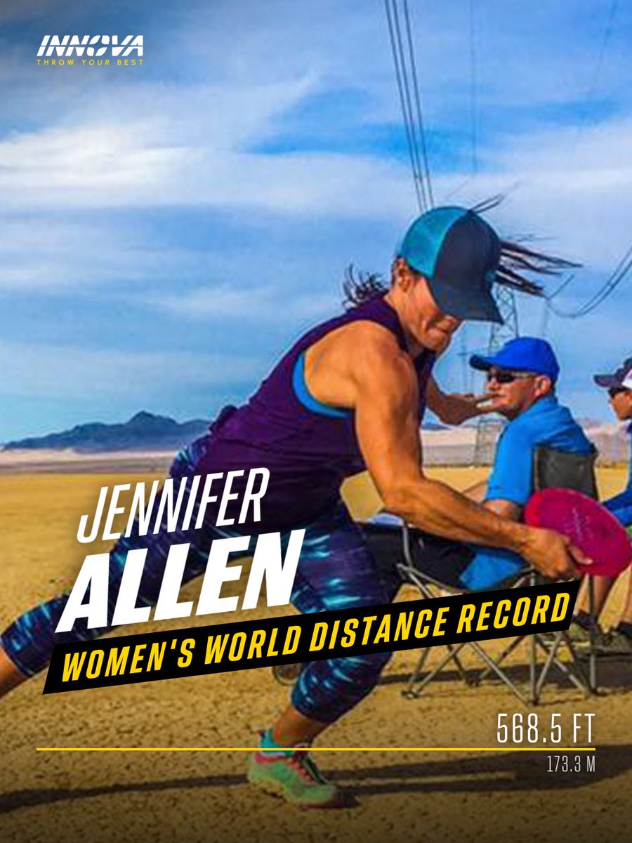 InnovaDiscs's tweet image. Today we celebrate the 10 year anniversary of Team Innova Captain Jennifer Allen setting the current women’s world distance record of 568.5 feet (173.3m) with her Star Wraith! 🌎💪 #TeamInnova #discgolf #innovadiscs