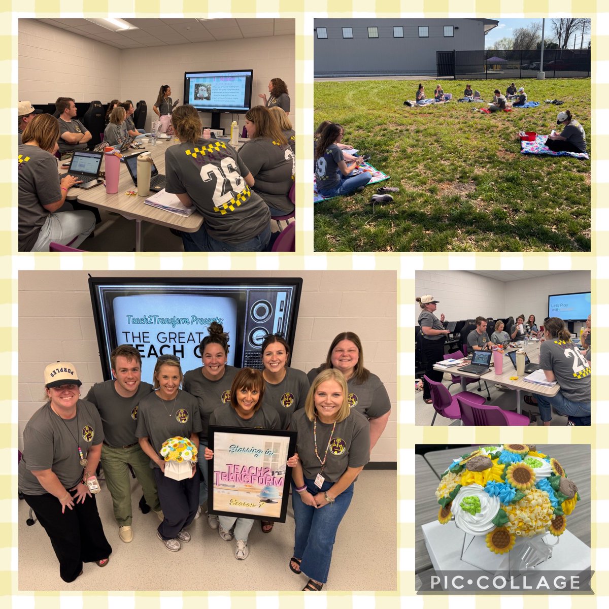 MsMarcumBGISD's tweet photo. Can’t say enough about this #T2T group! Connected, engaged, willing, hilarious.💜 We shared from KAST, learned from our vets 🤖, tested new tools, put all our learning together to plan lessons 💡, &amp; represented our year with beautiful cakes ��! #bgisdbrightspots #kydlc #bgisd https://t.co/FGOjwrUpXo